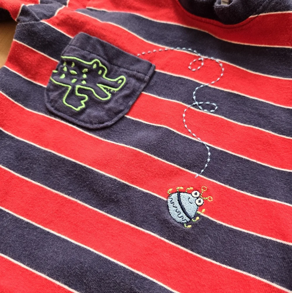 Vintage 1990s Y2K OshKosh B'Gosh red/navy blue striped alligator bodysuit
